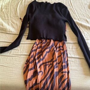 AllSaints Black Long Sleeve knit Top with Animal Print Dress